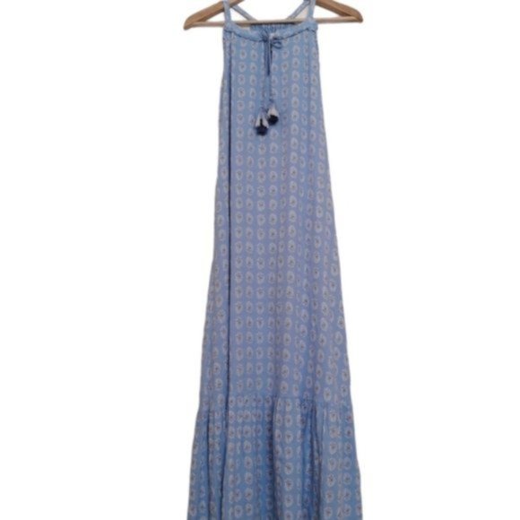The Prairie Blue and White Strapless Maxi Dress - Picture 2 of 14
